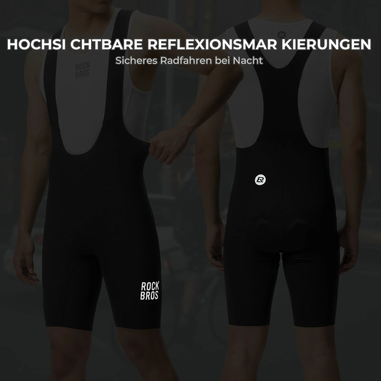 Herren Radhose Kurz – Gepolstert mit Trägern, Reflektoren