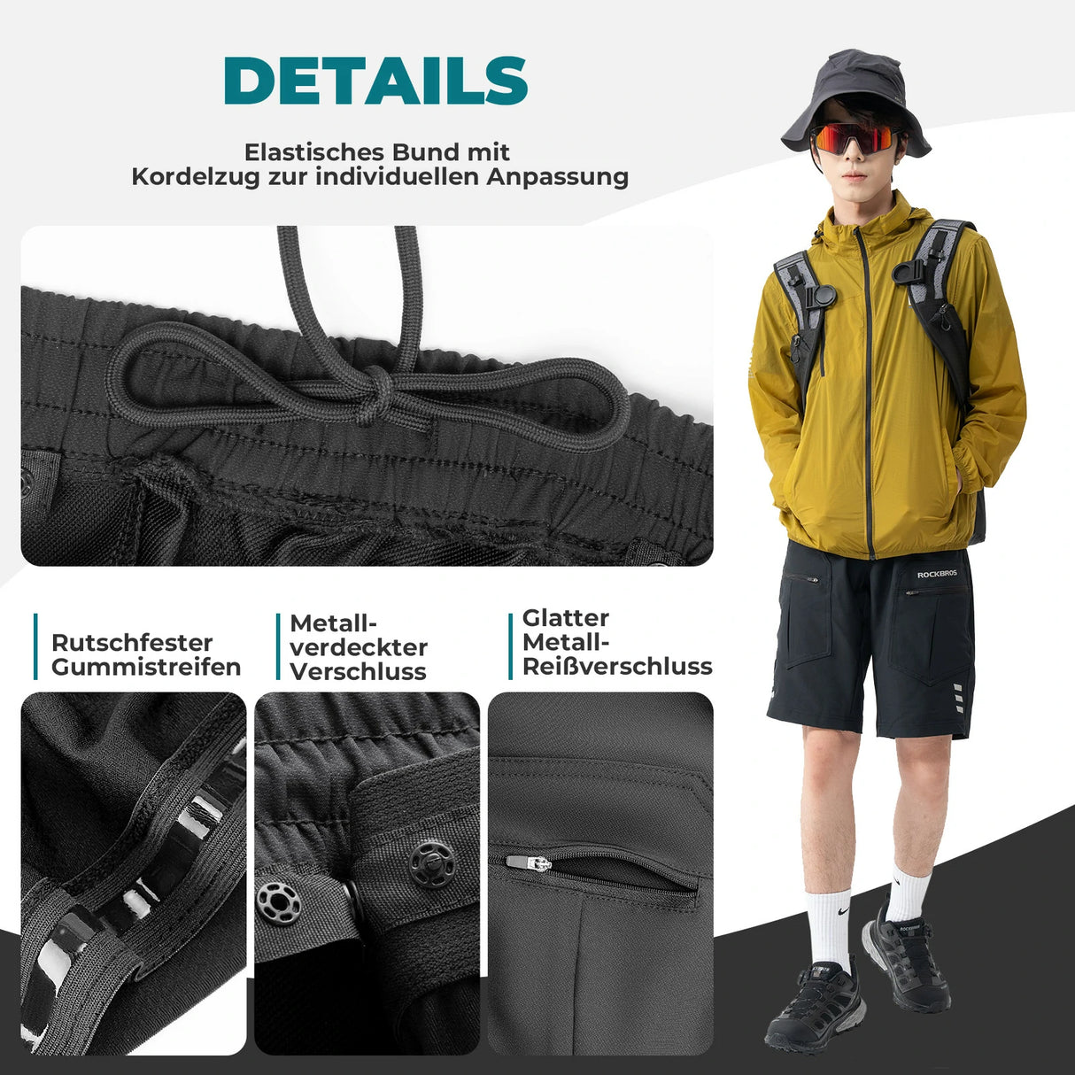 Radlerhose Herren – Gepolsterte Fahrradhose mit 4D‑Sitzpolster, abnehmbare kurze Hose