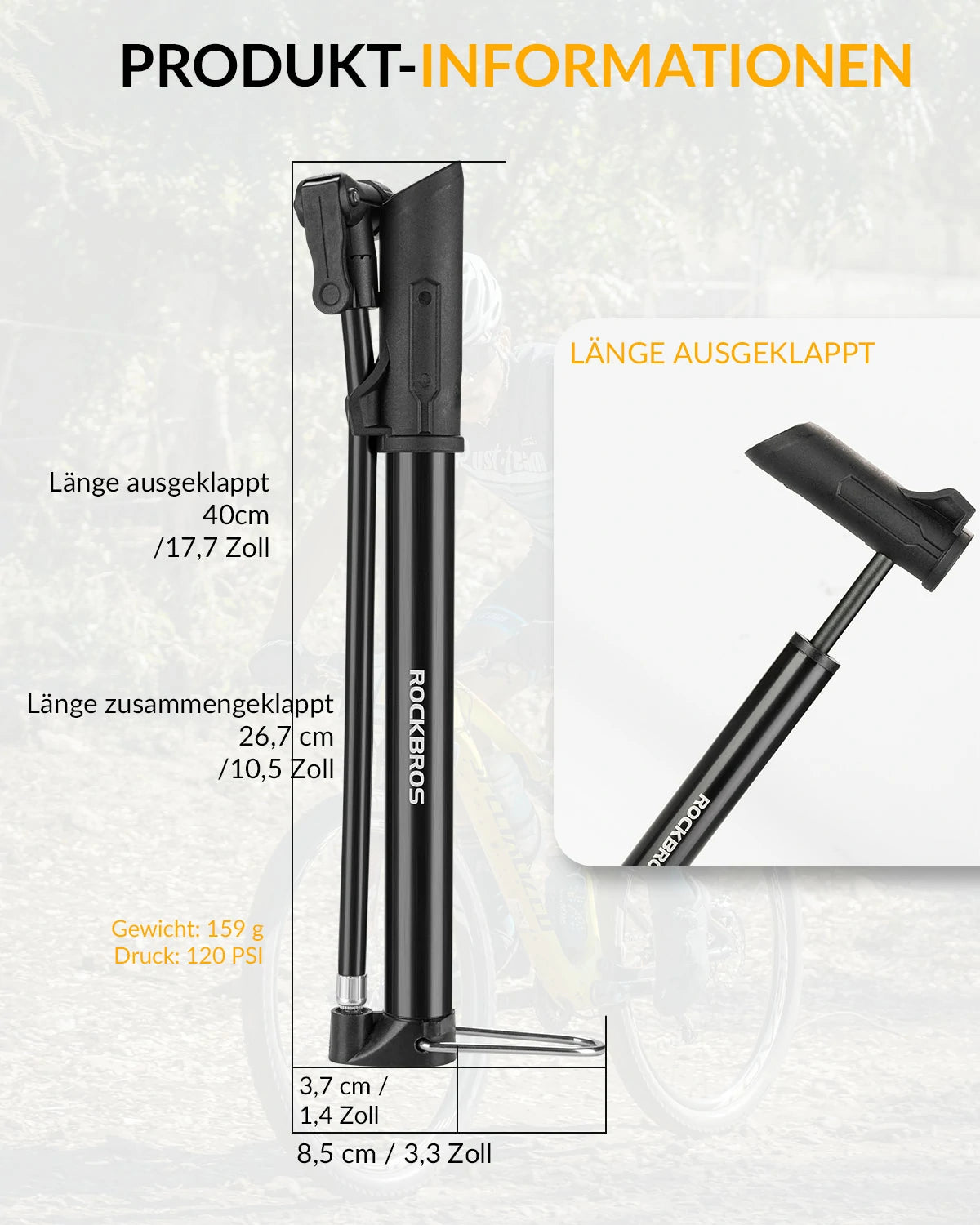 Rahmenpumpe Mini Fahrradpumpe 120 PSI / 8,27 Bar