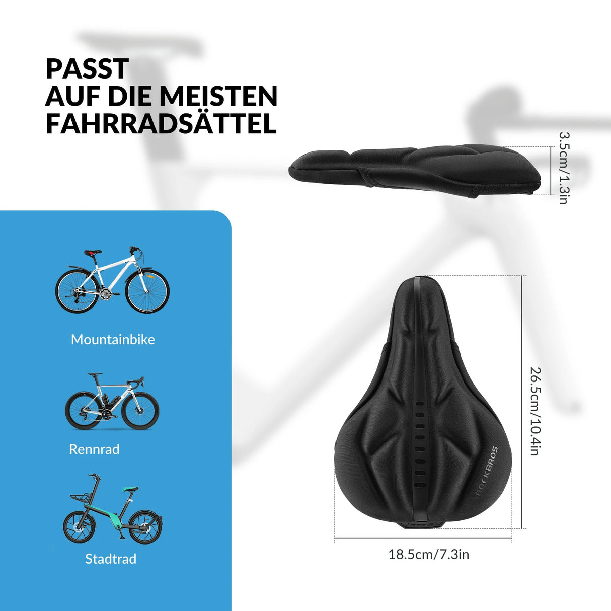 Sattelbezug für Fahrrad – Weicher Gel‑Überzug 26,5 × 18,5 cm