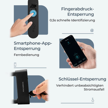 Schloss Fingerabdruck Wasserdicht IP6 Fahrrad Bügelschloss Bluetooth S –  ROCKBROS-DE