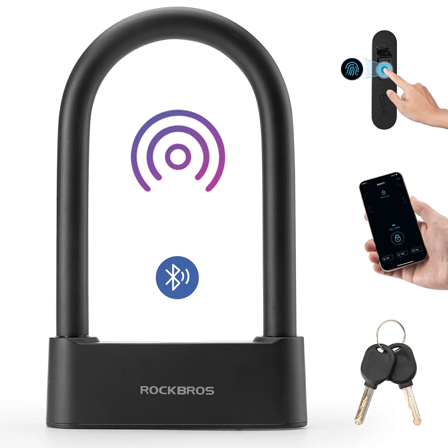 Schloss Fingerabdruck Wasserdicht IP6 Fahrrad Bügelschloss Bluetooth S – ROCKBROS-DE