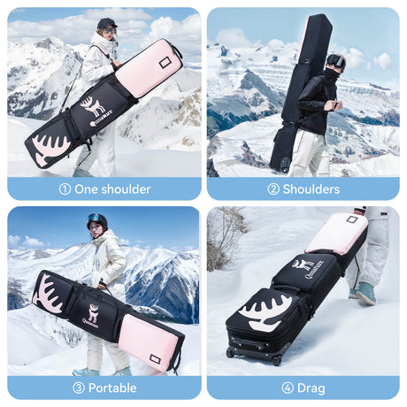 Qunature Ski‑ & Snowboard‑Reisetasche mit Rollen – Für 140–162 cm Länge