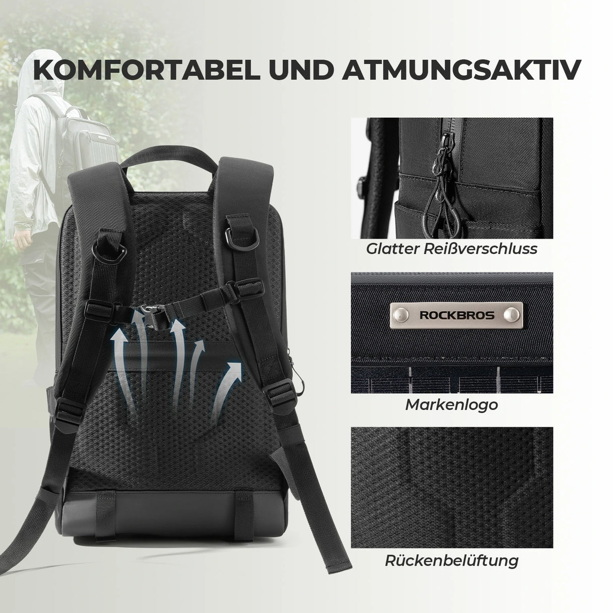 Solarrucksack Solar Rucksack 20L mit Flexiblem Abnehmbarem 10V 14W - ROCKBROS-EU