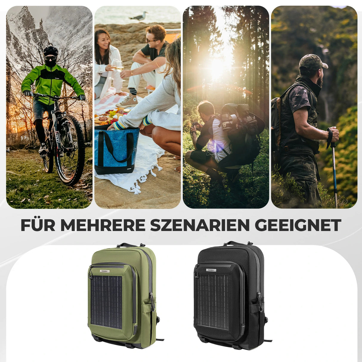 Solarrucksack Solar Rucksack 20L mit Flexiblem Abnehmbarem 10V 14W - ROCKBROS-EU