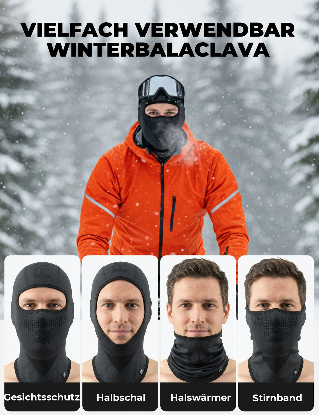 Sturmhaube Balaclava – Atmungsaktive Skimaske in Schwarz‑Grau