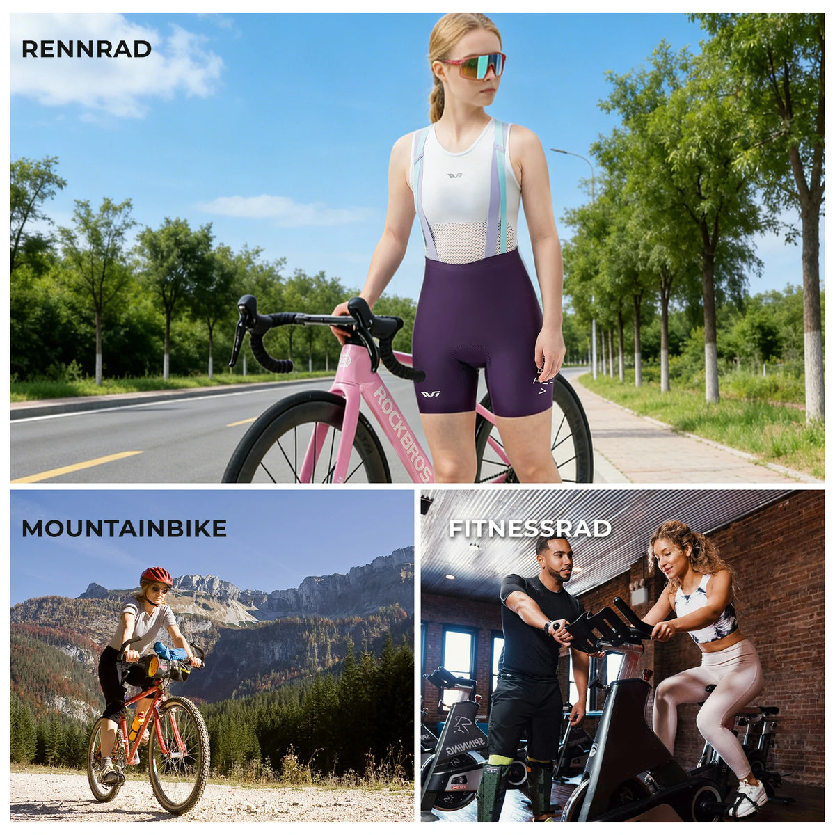 fahrradhose damen rennrad TVI Damen Bib-Shorts Fahrradhose Zonen-Polsterung (5-6h) – ROCKBROS-DE