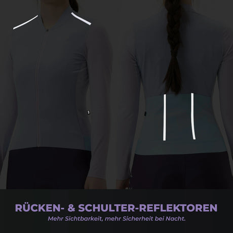 TVI Damen Langarm‑Radtrikot – Mit 3 Rückentaschen & Reflexstreifen, atmungsaktiv & dehnbar