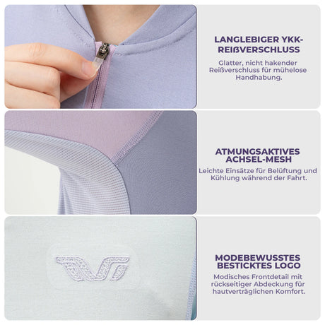 TVI Damen Langarm‑Radtrikot – Mit 3 Rückentaschen & Reflexstreifen, atmungsaktiv & dehnbar