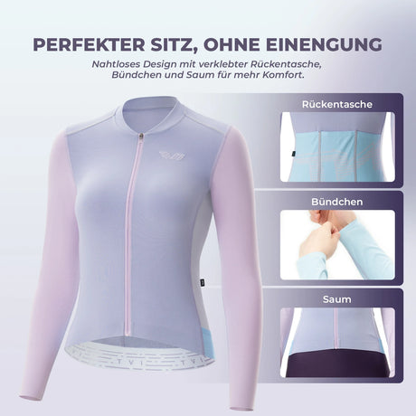 TVI Damen Langarm‑Radtrikot – Mit 3 Rückentaschen & Reflexstreifen, atmungsaktiv & dehnbar