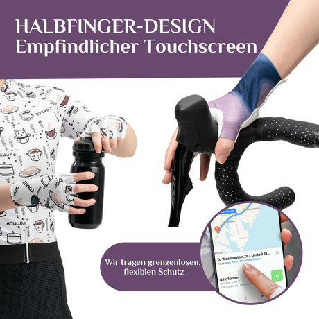 TVI Fahrradhandschuhe Damen – Sommer‑Halbfinger, mit SBR‑Stoßdämpfung