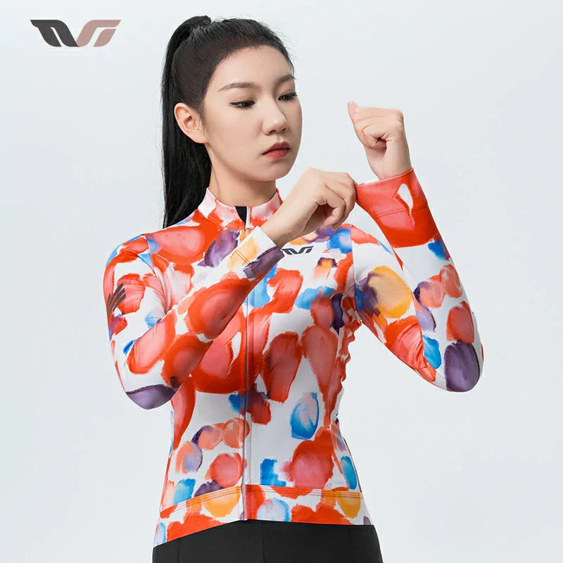 TVI Damen-Radwäsche aus Fleece mit Langarm – Warmes Radsporttrikot-Orange