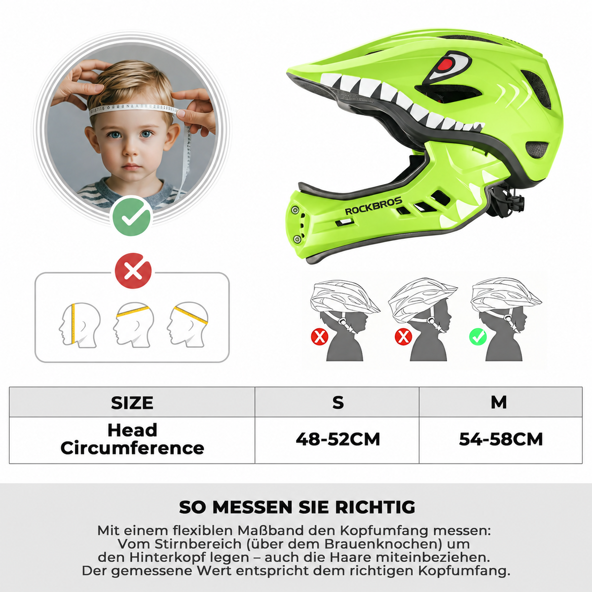 Casque intégral ROCKBROS pour enfants, motif dessin animé, avec mentonnière amovible
