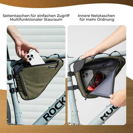 Fahrrad-Rahmentasche mit doppelseitigem Reißverschluss
