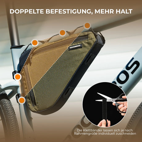 Fahrrad-Rahmentasche mit doppelseitigem Reißverschluss