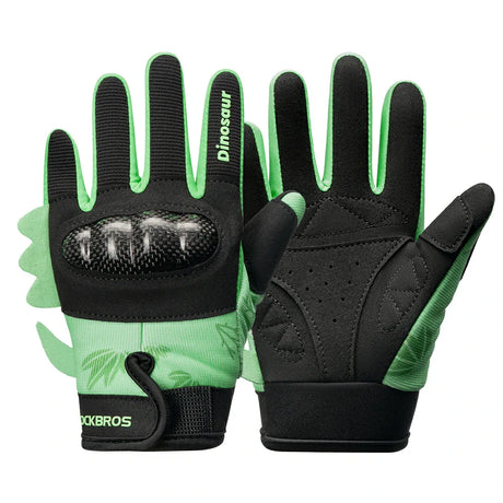 Black and green gloves with dinosaur design on a white background #color_green