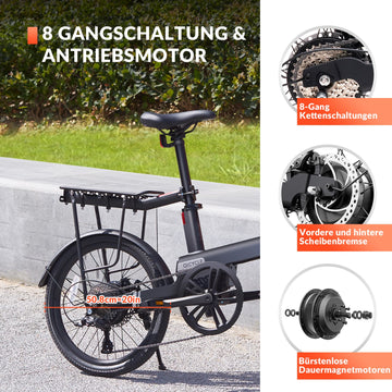 QiCYCLE E-Bike 20 Zoll klappbare Elektrofahrrad mit 8 Gangschaltung bi – ROCKBROS-DE