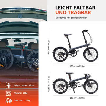 elektrofahrrad unter 20 kg QiCYCLE E-Bike 20 Zoll klappbare Elektrofahrrad mit 8 Gangschaltung bi –  ROCKBROS-DE