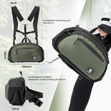 qunature backpack size details with adjustable shoulder and waist straps