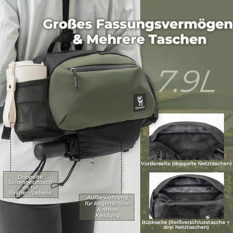 qunature 7.9l backpack with multiple pockets for storage