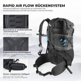 qunature misty 30l backpack with rapid air flow back system, ergonomic back panel and hip belt