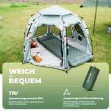 gruene schlafmatte im zelt mit weichem tpu material