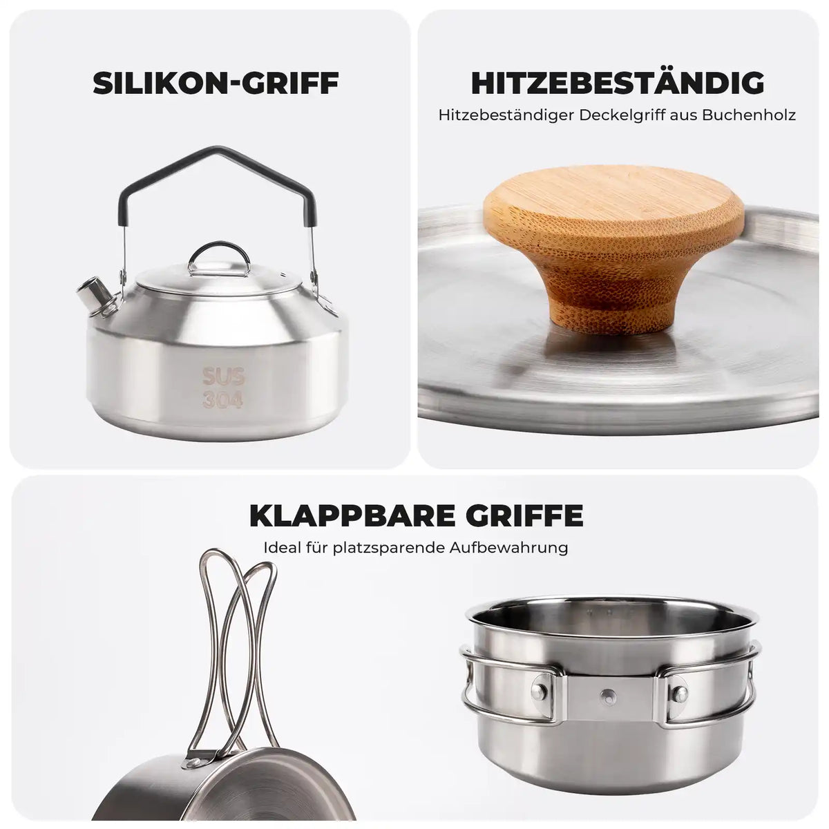 silikon-griff und hitzebeständiger deckelgriff aus buchenholz