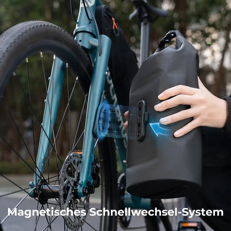 magnetisches schnellwechsel-system fuer die fahrrad-trockentasche zur einfache montage