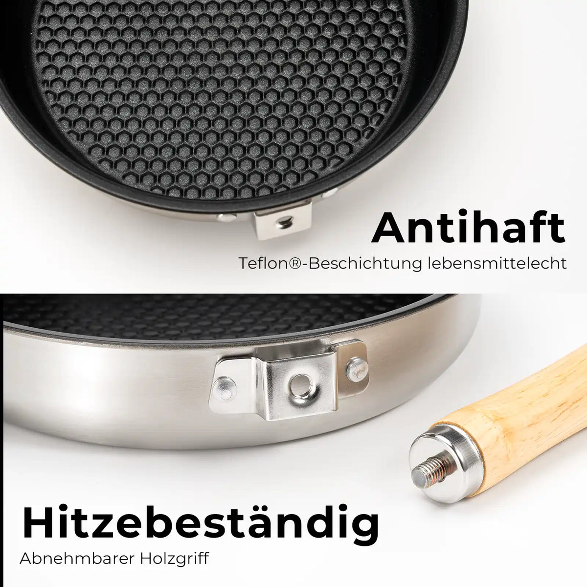 camping pfanne mit teflon beschichtung und abnehmbarem buchenholzgriff
