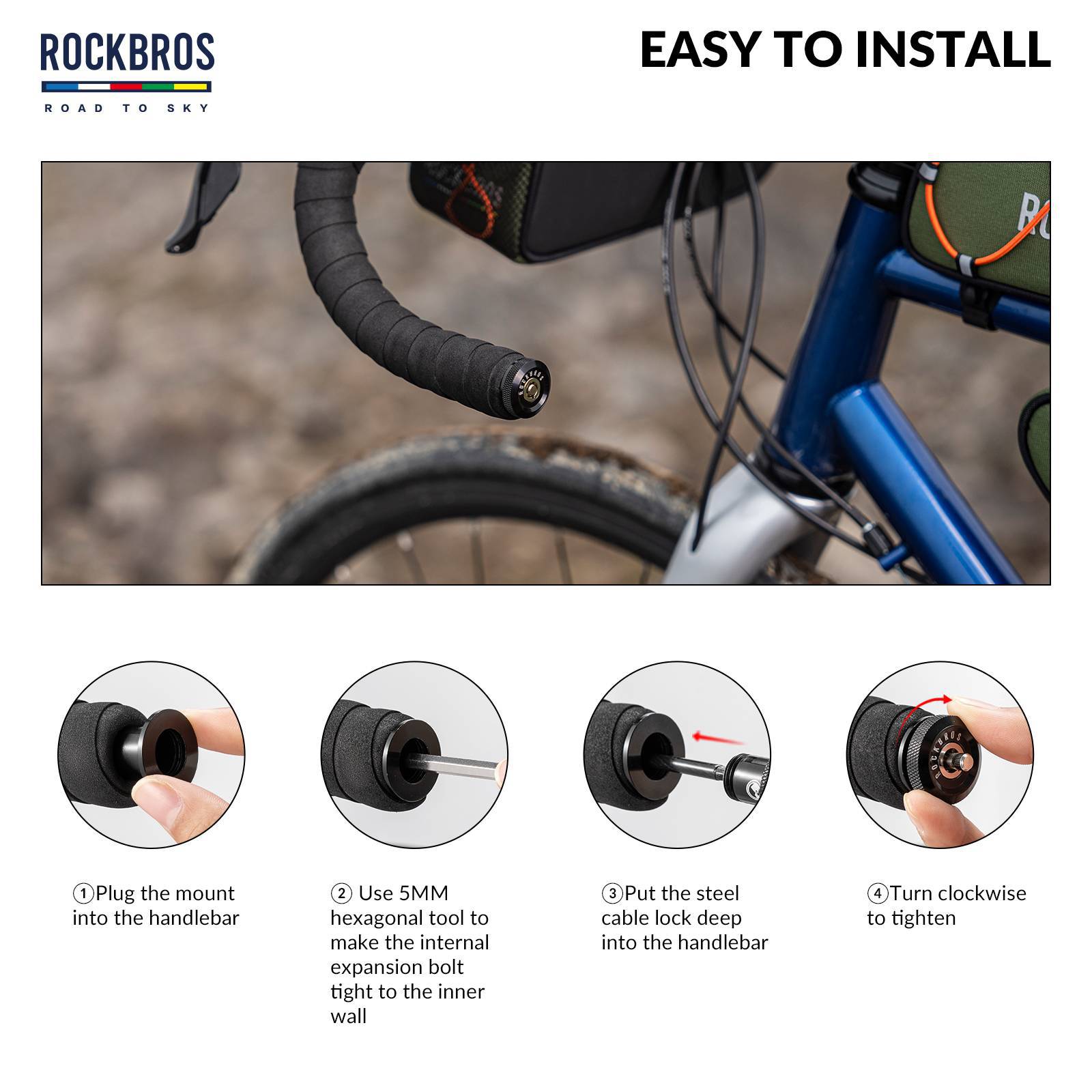 ROAD TO SKY bicycle mini cable lock with handlebar plug bicycle lock ROCKBROS ROCKBROS EU