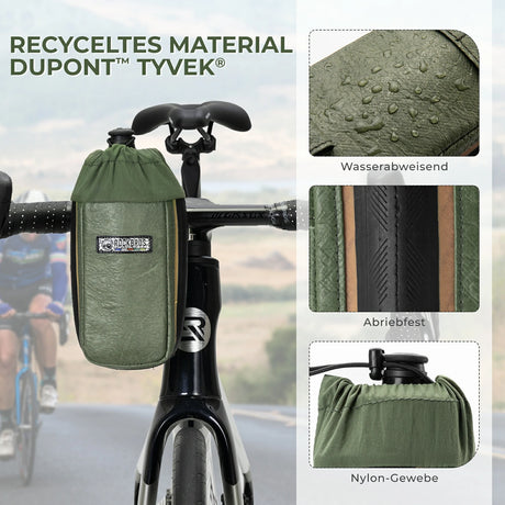 road-to-sky nachhaltige 0,8l fahrrad-wasserflaschentasche aus tyvek® und recycelten reifen