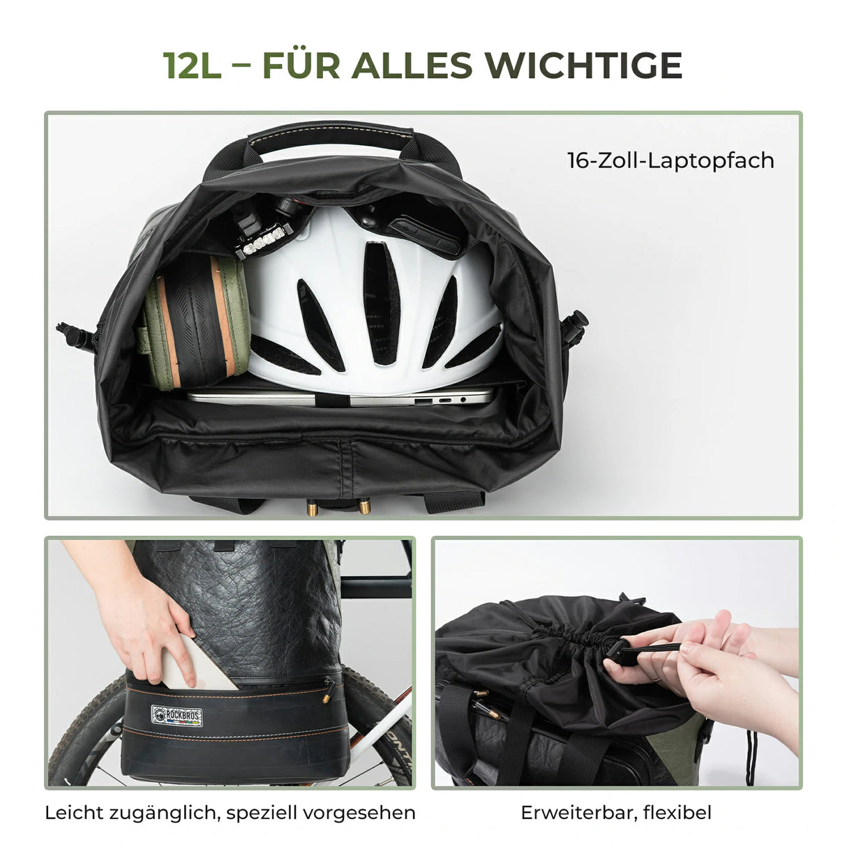road-to-sky 12l roll-top gepäckträgertasche aus tyvek® und recycelten reifen