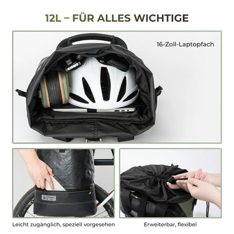 road-to-sky 12l roll-top gepäckträgertasche aus tyvek® und recycelten reifen