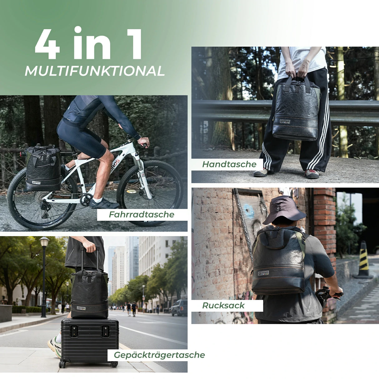 road-to-sky 12l roll-top gepäckträgertasche aus tyvek® und recycelten reifen