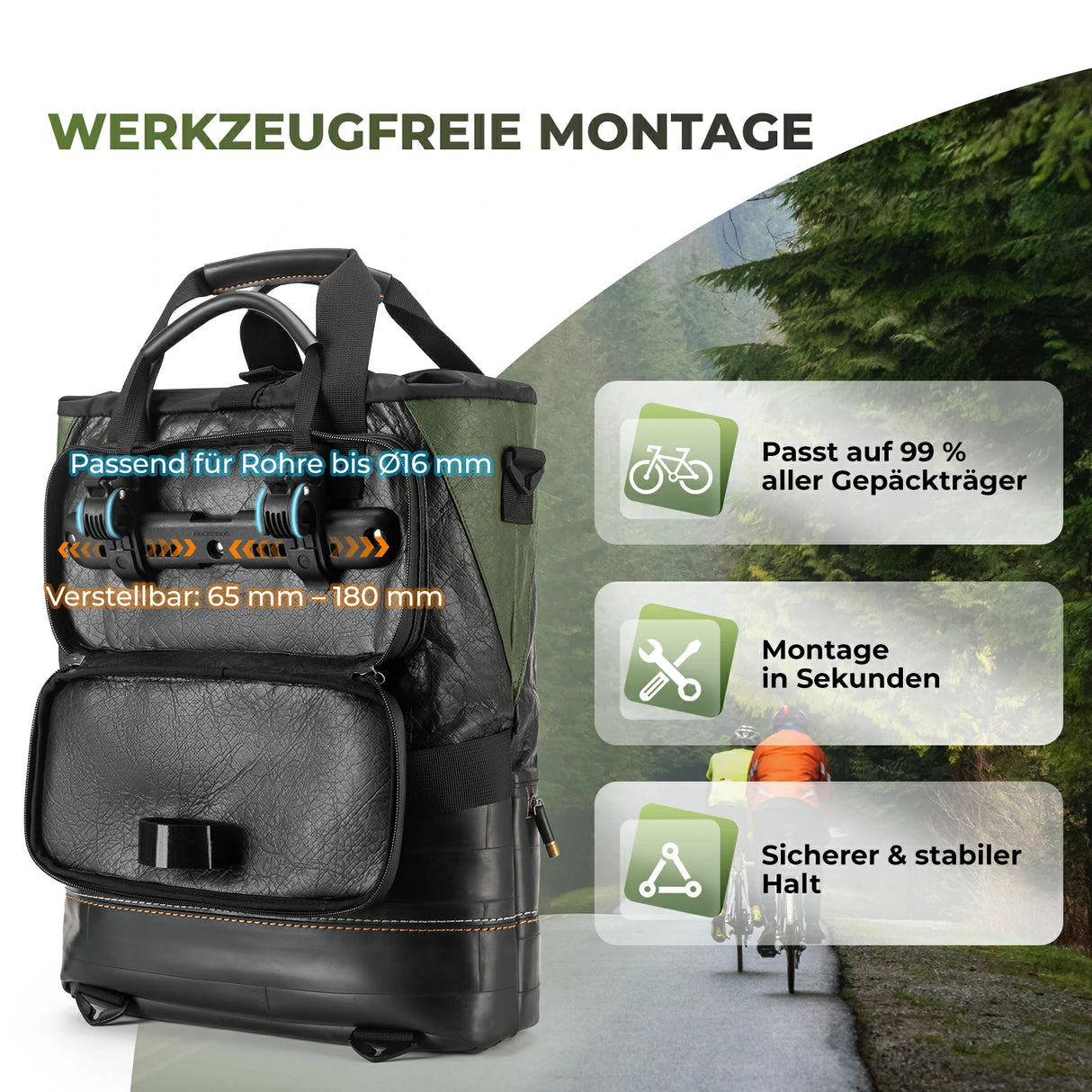 road-to-sky 12l roll-top gepäckträgertasche aus tyvek® und recycelten reifen