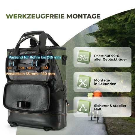 road-to-sky 12l roll-top gepäckträgertasche aus tyvek® und recycelten reifen