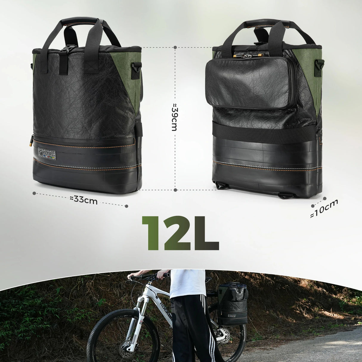 road-to-sky 12l roll-top gepäckträgertasche aus tyvek® und recycelten reifen