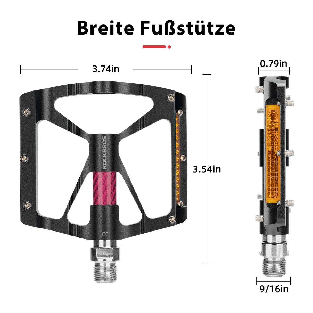 ROCKBROS Alu Fahrradpedale 9/16 Zoll mit zwei PVC Reflektoren - ROCKBROS-EU