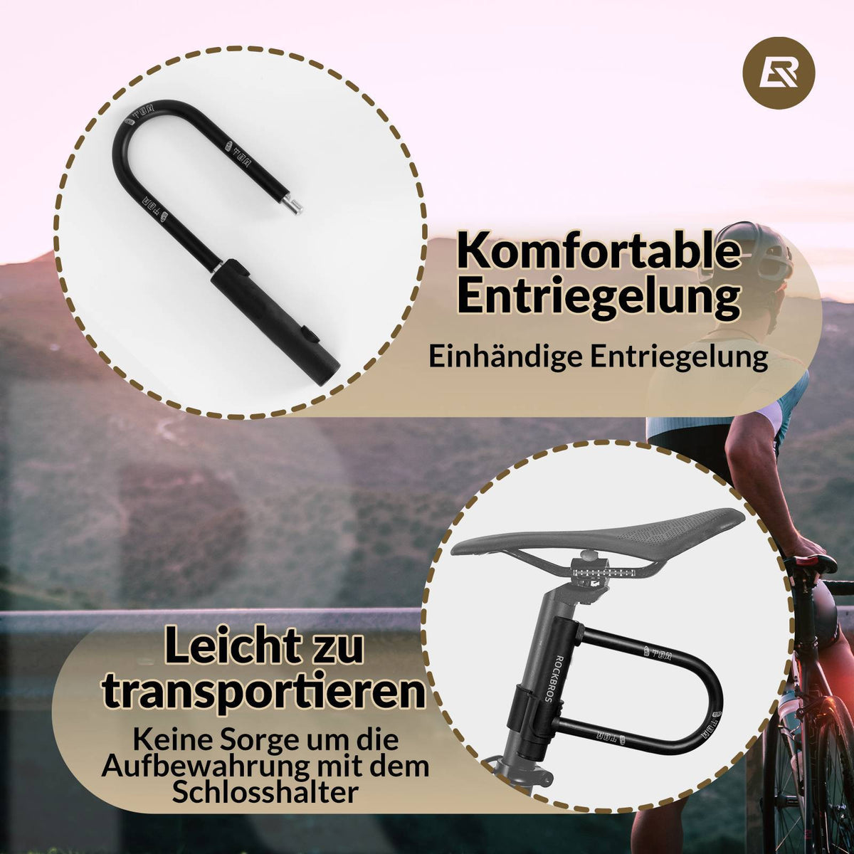 ROCKBROS Bügelschloss Fahrradschloss Hohe Sicherheit Schlösser Wasserd – ROCKBROS-DE