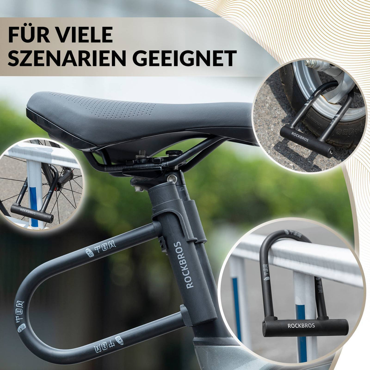 fahrradschloss aus stoff galileo ROCKBROS Bügelschloss Fahrradschloss Hohe Sicherheit Schlösser Wasserd – ROCKBROS-DE