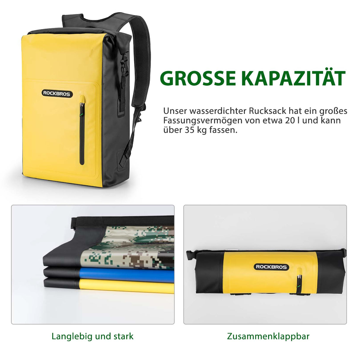 Dry Bag wasserdicht Reiserucksack mit Vordertasche 20L – ROCKBROS-DE