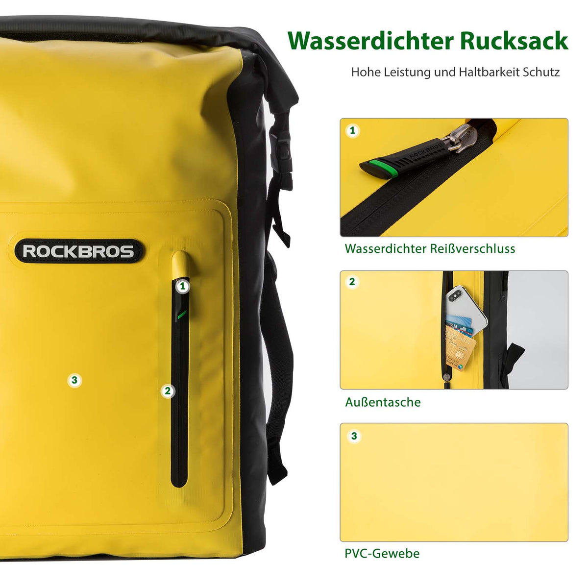 Dry Bag wasserdicht Reiserucksack mit Vordertasche 20L – ROCKBROS-DE