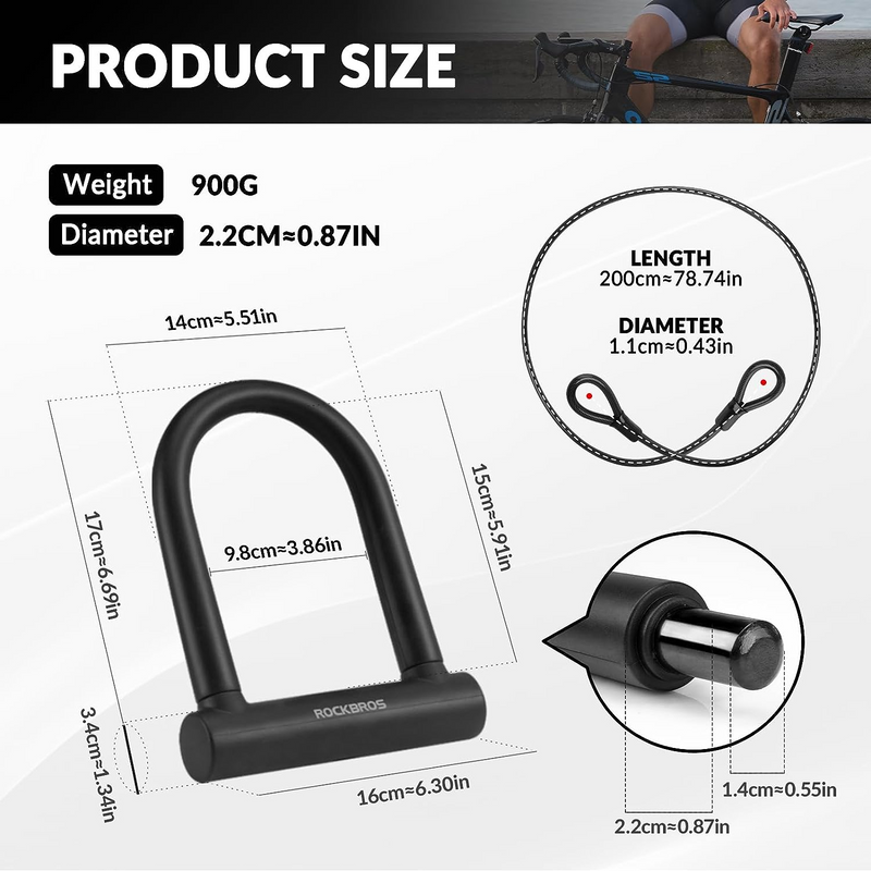 Load image into Gallery viewer, ROCKBROS bicycle U-lock for bicycles and motorcycles made of alloy
