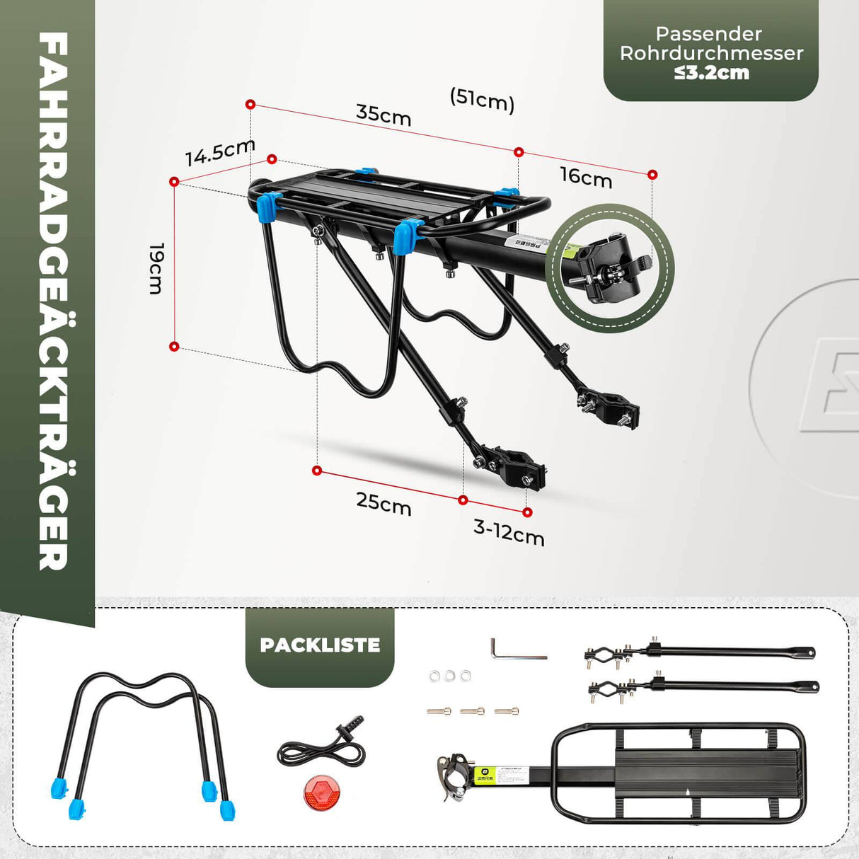 ROCKBROS Fahrrad Gepäckträger mit Reflektor und Schnellspanner 24-29 Zoll - ROCKBROS-EU