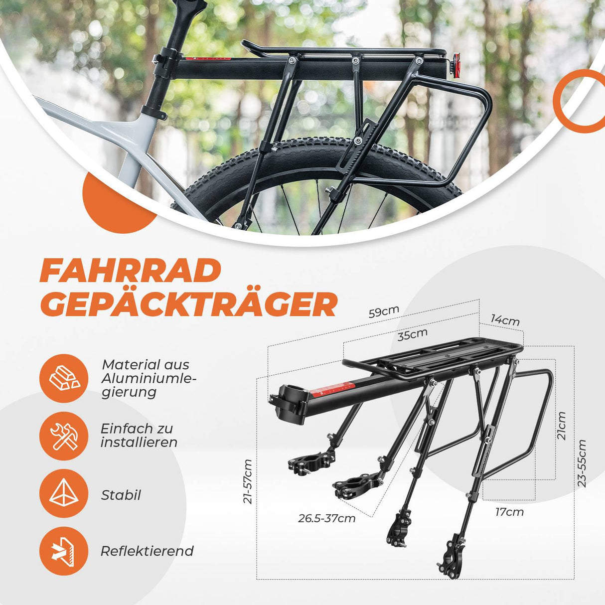 ROCKBROS Fahrrad Gepäckträger Verstellbar mit Schnellspanner Reflektor - ROCKBROS-EU