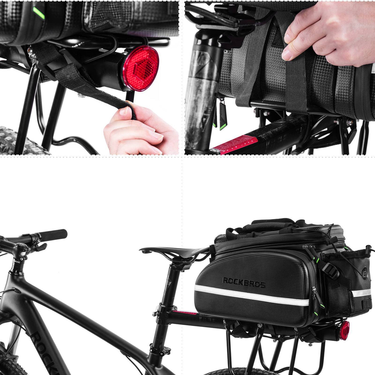 ROCKBROS Fiets bagagedrager tas voor bagagerek 9L waterdichte transport fiets opbergtas met regenhoes en schouderriem, zwart