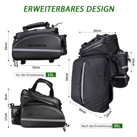 ROCKBROS Fahrrad Gepäckträgertasche 10-35L Wasserdicht Transporttasche - ROCKBROS-EU