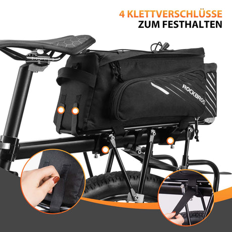 ROCKBROS Fahrrad Gepäckträgertasche Schwarz 9-12L mit 2 faltbare Seitentaschen - ROCKBROS-EU