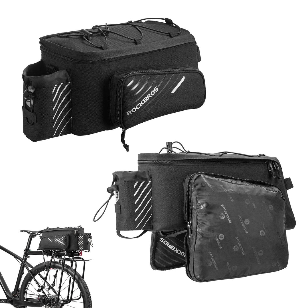 fahrradtasche 12 liter ROCKBROS bicycle luggage rack bag black 9-12L with 2 foldable side poc –  ROCKBROS-DE