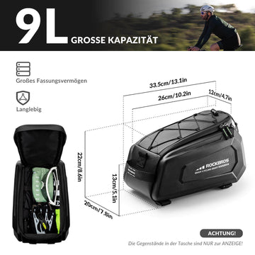 ROCKBROS Gepäckträgertasche Wasserdicht Fahrradtasche 9L mit Schultergurt –  ROCKBROS-DE